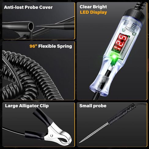 اختبار الضوء للسيارات 3-120 فولت تيار مستمر LED جهاز اختبار الدائرة الرقمية مع عرض الجهد، جهاز اختبار الجهد الكهربائي ثنائي الاتجاه التلقائي، قلم اختبار كهربائي لصمامات استمرارية قطبية بطارية السيارة in Kuwait