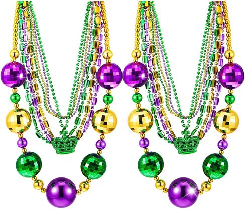 مجموعتان من قلادات خرز ماردي جرا جامبو 50 انش و10 قطع متنوعة من قلادات الخرز المعدني لتزيين حفلات ماردي جراس للمهرجانات والاحتفالات والكرنفالات in Kuwait