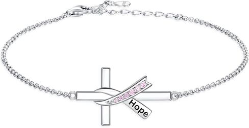 925 Sterling Silver Pink Ribbon Cross Bracelet for Breast Cancer Awareness Inspirational Gift for Women in Saudi Arabia