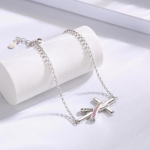 925 Sterling Silver Pink Ribbon Cross Bracelet for Breast Cancer Awareness Inspirational Gift for Women in Saudi Arabia