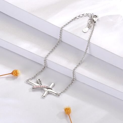 925 Sterling Silver Pink Ribbon Cross Bracelet for Breast Cancer Awareness Inspirational Gift for Women in Saudi Arabia