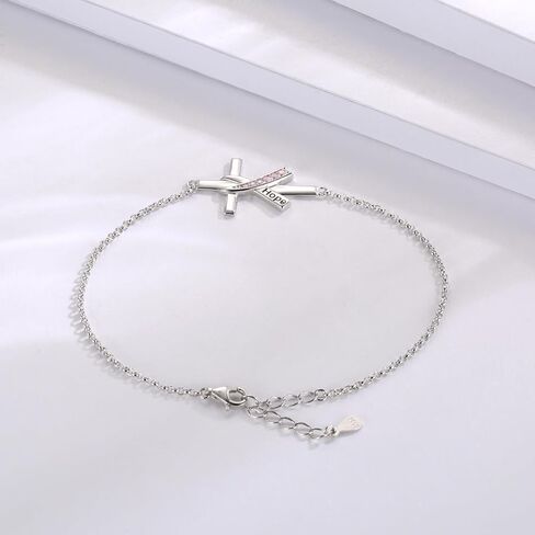 925 Sterling Silver Pink Ribbon Cross Bracelet for Breast Cancer Awareness Inspirational Gift for Women in Saudi Arabia