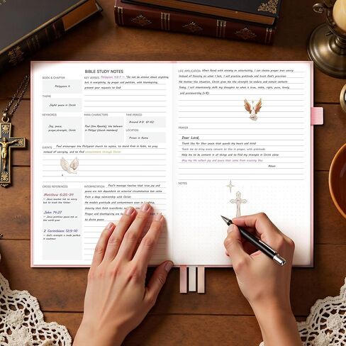 مجلة دراسة الكتاب المقدس للنساء والرجال، دفتر ملاحظات الكنيسة للصلاة، دفتر الكتاب المقدس لتدوين الملاحظات، دليل دراسة الكتاب المقدس/اللوازم/الهدايا/الإكسسوارات، 5.8 بوصة × 8.3 بوصة، وردي فاتح in Kuwait