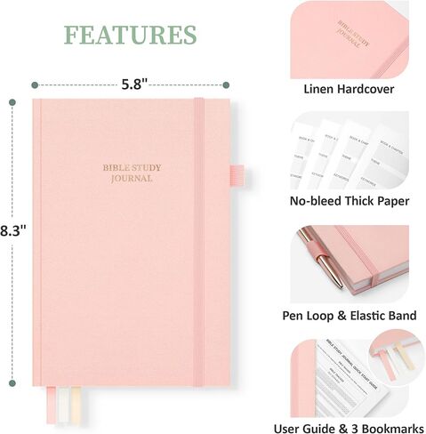 مجلة دراسة الكتاب المقدس للنساء والرجال، دفتر ملاحظات الكنيسة للصلاة، دفتر الكتاب المقدس لتدوين الملاحظات، دليل دراسة الكتاب المقدس/اللوازم/الهدايا/الإكسسوارات، 5.8 بوصة × 8.3 بوصة، وردي فاتح in Kuwait