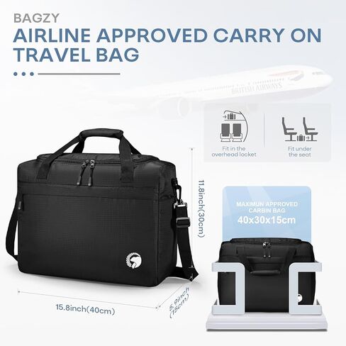 حقيبة سفر للأغراض الشخصية مقاس 40 × 30 × 15 سم مقاس 16 × 12 × 6 بوصة حقيبة رياضية خفيفة الوزن قابلة للطي حقيبة واق من المطر للرجال مقاومة للماء لعطلة نهاية الأسبوع للنساء للمستشفى طوال الليل تحمل على حقائب للطائرات باللون الأسود in Kuwait