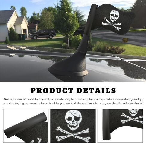 2 PCS Pirate Flag Car Antenna Toppers, Skull Crossbones Pattern Automotive Antenna Top Covers, Flag Shape Antennas Ornaments Creepy Skeleton Exterior Decor for Most Vehicles in Saudi Arabia