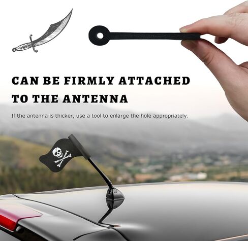2 PCS Pirate Flag Car Antenna Toppers, Skull Crossbones Pattern Automotive Antenna Top Covers, Flag Shape Antennas Ornaments Creepy Skeleton Exterior Decor for Most Vehicles in Saudi Arabia
