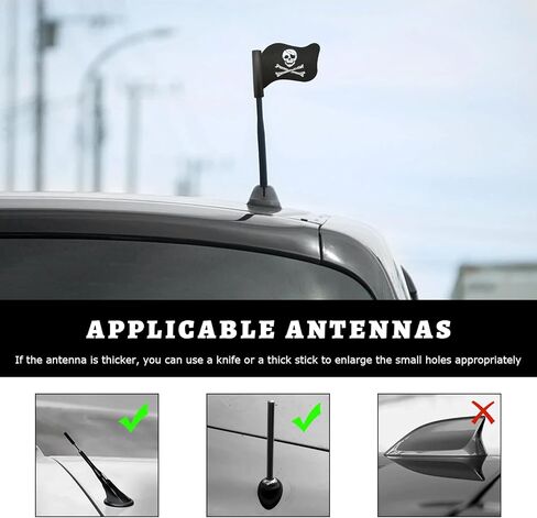 2 PCS Pirate Flag Car Antenna Toppers, Skull Crossbones Pattern Automotive Antenna Top Covers, Flag Shape Antennas Ornaments Creepy Skeleton Exterior Decor for Most Vehicles in Saudi Arabia