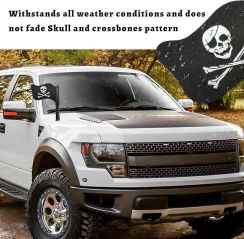 2 PCS Pirate Flag Car Antenna Toppers, Skull Crossbones Pattern Automotive Antenna Top Covers, Flag Shape Antennas Ornaments Creepy Skeleton Exterior Decor for Most Vehicles in Saudi Arabia