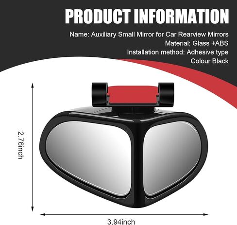 2 PCS Car Blind Spot Mirror, 360 Degree Adjustable Wide Angle Mirror, Double-sided Large Field HD Glass Auxiliary for Free Reversing, Self-adhesive Waterproof Specular Accessories (Black) in Saudi Arabia