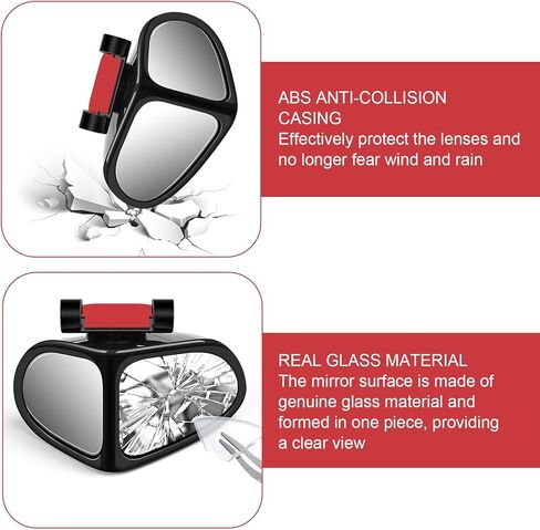 2 PCS Car Blind Spot Mirror, 360 Degree Adjustable Wide Angle Mirror, Double-sided Large Field HD Glass Auxiliary for Free Reversing, Self-adhesive Waterproof Specular Accessories (Black) in Saudi Arabia