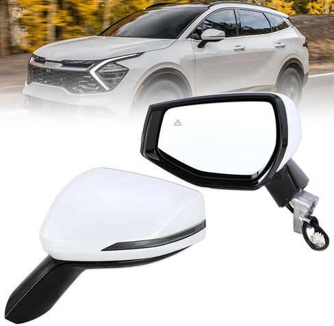 Left Driver Side Mirror Compatible With 2023 2024 2025 Kia Sportage With Manual Folding Power Glass Heated Turn Signal Blind Spot White Replace#87610P1060(8Pins) in Saudi Arabia