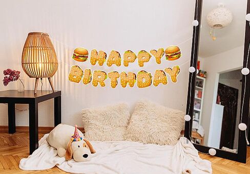Hamburger Birthday Banner, Party Supplies for Men Girl Party Decoration in Saudi Arabia