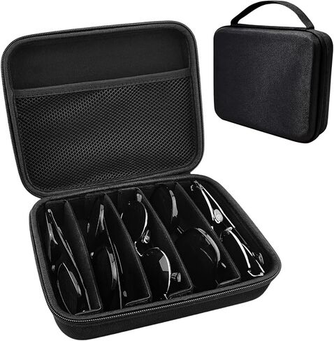 Travel Sunglasses Organizer Case, 5 Adjustable Slot for Multiple Eyeglasses, Hard Eyewear Box for Men Women in Saudi Arabia
