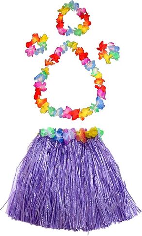 40cm Performance Grass Skirt with Flowers Bracelets Headband Necklace Hula Set Gold in Saudi Arabia