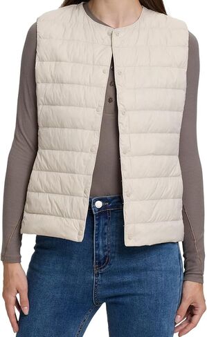 Women's Quilted Lightwight Puffer Vest, Foldable Collarless Down Vests with Storage Bag, Outwear Vests with Pocket in Saudi Arabia
