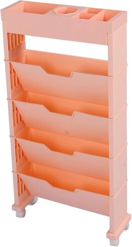 Mobile Bookshelf,Pink Mobile Bookshelf Rolling Orga – Large Capacity, Sturdy Construction, Space-Saving Design for Office & Home – Perfect for Crafts, Photo Albums & More! in Saudi Arabia