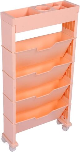 Mobile Bookshelf,Pink Mobile Bookshelf Rolling Orga – Large Capacity, Sturdy Construction, Space-Saving Design for Office & Home – Perfect for Crafts, Photo Albums & More! in Saudi Arabia