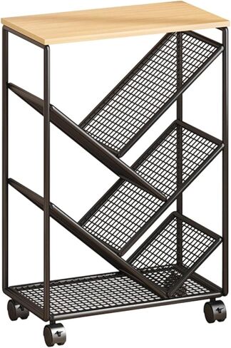 Rolling Bookcase with Wheels Mobile Bookshelf Cart Organizer Storage Rack 14.57x7.87x22.44 Inches for Office Study Room- White in Kuwait