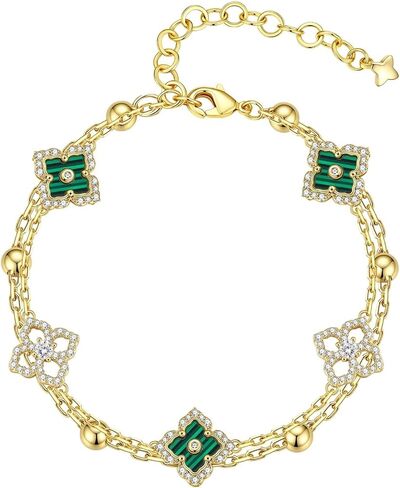 MONOOC Easter Gifts for Women Teens - Lucky Four Leaf Clover Bracelet for Women 14K-Gold-Plated Adjustable Clover Bracelets for Woman Trendy Jewelry Gift for Woman Wife Mom Friends Birthday Gifts in Saudi Arabia