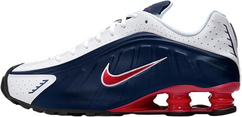 حذاء Nike Shox R4 للرجال (كحلي منتصف الليل/أبيض/فضي معدني/أحمر رياضي) مقاس 10 in Saudi Arabia