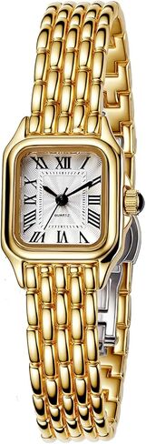 ساعات BESTKANG للنساء، ساعة كلاسيكية مربعة كلاسيكية فاخرة بأرقام رومانية، مينا ذهبي وفضي بدرجتين من الفولاذ المقاوم للصدأ، فستان أنيق للنساء in Kuwait