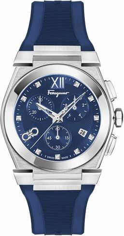 ساعة Ferragamo Vega Chrono Collection الفاخرة للرجال مع حزام أزرق وقرص يتميز بهيكل من الفولاذ المقاوم للصدأ in Saudi Arabia