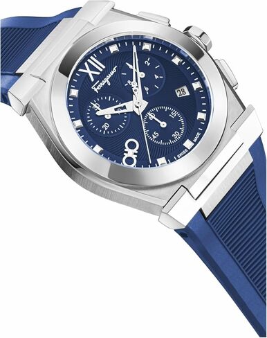 ساعة Ferragamo Vega Chrono Collection الفاخرة للرجال مع حزام أزرق وقرص يتميز بهيكل من الفولاذ المقاوم للصدأ in Saudi Arabia