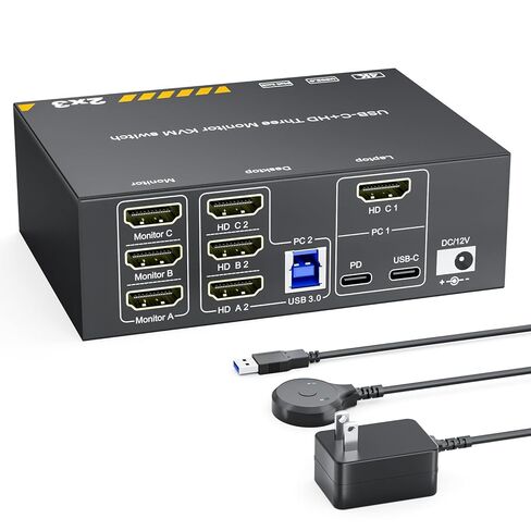 8K DisplayPort KVM Switch 2 شاشات 4 أجهزة كمبيوتر، شاشة NAWEN المزدوجة USB 3.0 DP KVM Switcher، دعم 8K@60 هرتز، 4k@144 هرتز، لشاشتين مشاركة الكمبيوتر 4، جهاز تحكم عن بعد سلكي وكابلات USB متضمنة in Kuwait