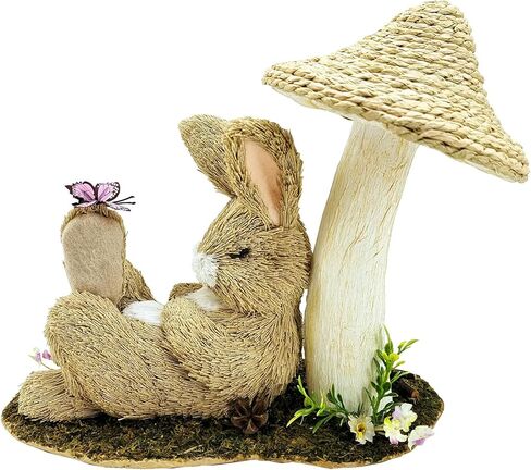 Naturevibe 8.9 بوصة ديكور أرنب عيد الفصح السيزال على متأرجحة الجزر، زينة عيد الفصح المصنوعة من القش الطبيعي تمثال أرنب على مرج الطحلب كديكور ربيعي in Kuwait