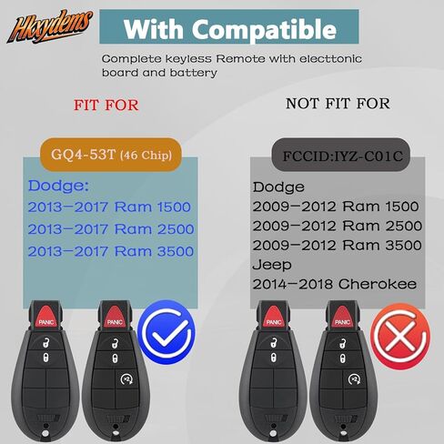 GQ4-53T لتقوم بها بنفسك مفتاح فوب FOBIK عدة استبدال ل دودج رام 1500 2500 3500 HD 2013 2014 2015 2016 2017 دخول بدون مفتاح التحكم عن بعد in Kuwait