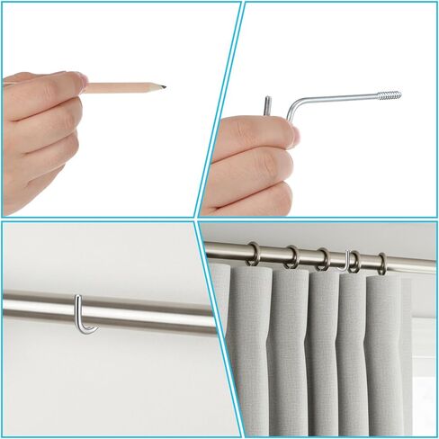 4 PCS Curtain Rod Support, Curtain Brackets, Curtain Rod Bracket, Silver Metal Center Support Without Screws for Long Curtain Poles Indoor Outdoor in Saudi Arabia