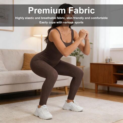 Jumpsuits for Women Workout Seamless Jumpsuit Yoga, Tummy Control Ribbed One Piece Romper Bodycon for Gym Workout Set in Saudi Arabia