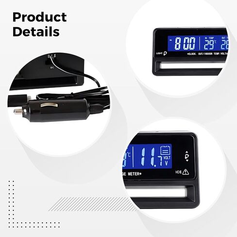 موديل Ts-7010V، المركبات 12 فولت - 24 فولت، مقياس درجة الحرارة للسيارة، عرض الجهد الكهربي على مدار الساعة ومعها، مراقبة داخلية وخارجية in Kuwait