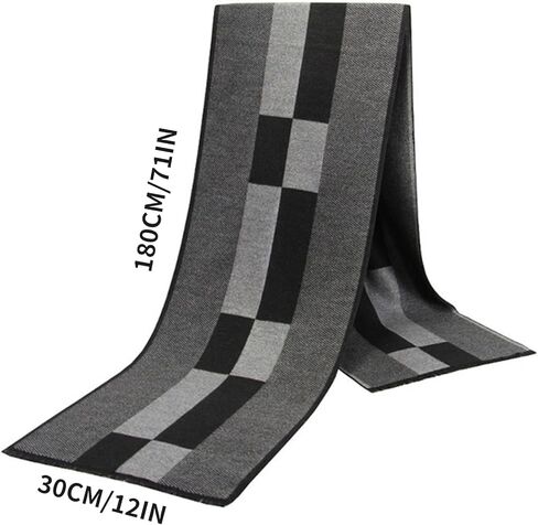 وشاح رجالي - وشاح شتوي دافئ طويل ناعم منقوش بشراشيب للرجال، مزيج أكريليك خفيف الوزن، أوشحة عصرية كلاسيكية للخريف والطقس البارد، إكسسوار هدية أنيق للرجال in Kuwait