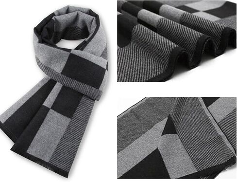 وشاح رجالي - وشاح شتوي دافئ طويل ناعم منقوش بشراشيب للرجال، مزيج أكريليك خفيف الوزن، أوشحة عصرية كلاسيكية للخريف والطقس البارد، إكسسوار هدية أنيق للرجال in Kuwait