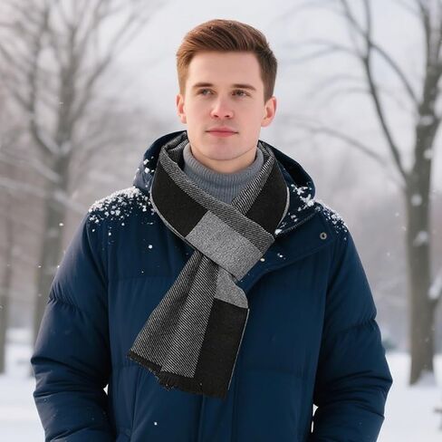 وشاح رجالي - وشاح شتوي دافئ طويل ناعم منقوش بشراشيب للرجال، مزيج أكريليك خفيف الوزن، أوشحة عصرية كلاسيكية للخريف والطقس البارد، إكسسوار هدية أنيق للرجال in Kuwait