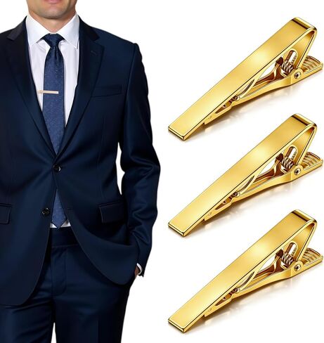 TIESOME 3 Pack Tie Clips for Men, Necktie Tie Bar Pinch Clips for Men Accessories Tie Pins Ideal for Wedding Anniversary Party Business Father's Day Gifts in Kuwait