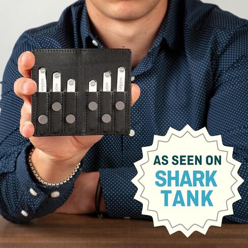 مجموعة السفر ذات الياقة المغناطيسية المتنوعة من Würkin Stiffs | حافظة محفظة جلدية سوداء | مجموعة مشبك شريط التعادل النحيف | مجموعة من 3 مشابك ربطة عنق مصقولة مقاس 1.65 بوصة | كما رأينا في Shark Tank in Kuwait