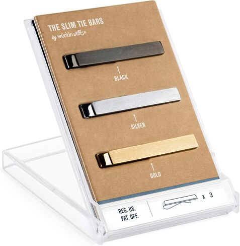 مجموعة السفر ذات الياقة المغناطيسية المتنوعة من Würkin Stiffs | حافظة محفظة جلدية سوداء | مجموعة مشبك شريط التعادل النحيف | مجموعة من 3 مشابك ربطة عنق مصقولة مقاس 1.65 بوصة | كما رأينا في Shark Tank in Kuwait