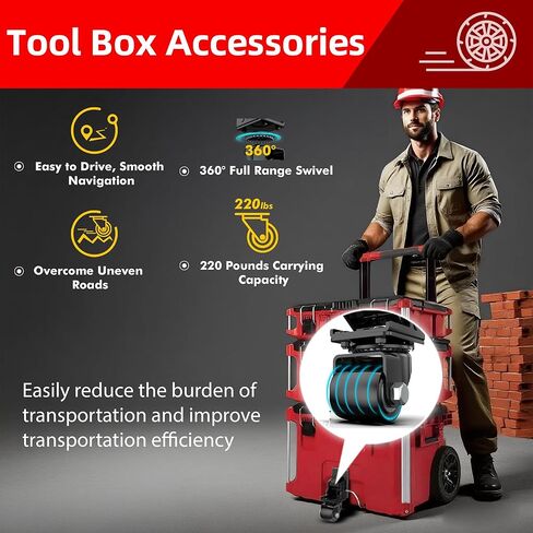 مجموعة عجلات أمامية معدنية مطورة تناسب ميلووكي 48-22-8427/8426 صندوق أدوات التدحرج - ملحقات لصندوق أدوات التغليف، تصميم قابل للطي لسهولة التخزين والشحن in Kuwait