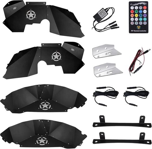 طقم بطانات الحاجز الداخلي الأمامي والخلفي مع ضوء نيون LED لـ 2007-2018 جيب رانجلر JK JKU 2/4 أبواب بشعار خمس نجوم in Kuwait