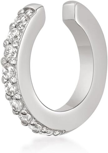 Lavari Jewelers Lab Grown Diamond Huggie Ear Cuff Earring for Women - Rhodium Plated 925 Sterling Silver Earrings for Her (F-G, VS1-VS2, 0.08 cttw) Open Non Piercing Hypoallergenic in Saudi Arabia