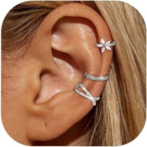 SPORCLO أقراط الأذن للنساء غير ثقب الحلزون الغضروف كليب على الأصفاد الأذن 14K مطلية بالذهب والفضة الاسترليني الفولاذ المقاوم للصدأ هيبوالرجينيك هوجي هوب وهمية مجموعة القرط هدية مجوهرات in Kuwait