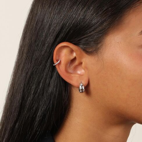 Lavari Jewelers Lab Grown Diamond Huggie Ear Cuff Earring for Women - Rhodium Plated 925 Sterling Silver Earrings for Her (F-G, VS1-VS2, 0.08 cttw) Open Non Piercing Hypoallergenic in Saudi Arabia