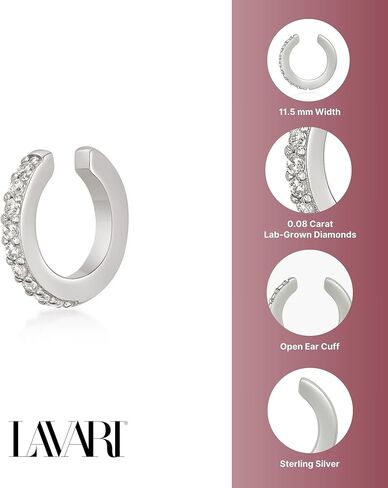 Lavari Jewelers Lab Grown Diamond Huggie Ear Cuff Earring for Women - Rhodium Plated 925 Sterling Silver Earrings for Her (F-G, VS1-VS2, 0.08 cttw) Open Non Piercing Hypoallergenic in Saudi Arabia