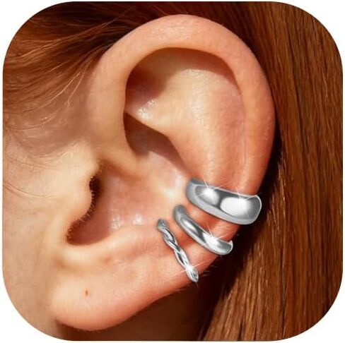 SPORCLO أقراط الأذن للنساء غير ثقب الحلزون الغضروف كليب على الأصفاد الأذن 14K مطلية بالذهب والفضة الاسترليني الفولاذ المقاوم للصدأ هيبوالرجينيك هوجي هوب وهمية مجموعة القرط هدية مجوهرات in Kuwait