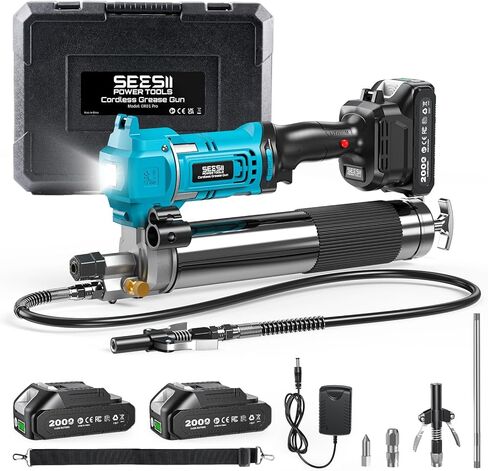 Seesii Cordless Electric Grease Gun, 10000 PSI High Pressure, 6.4 oz/min High Flow, Grease Gun with LED Light, 39.4" Long Hose & 2 Batteries for Automotive, Agricultural, & Construction Equipment in Saudi Arabia
