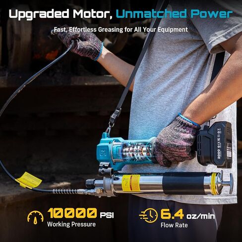 Seesii Cordless Electric Grease Gun, 10000 PSI High Pressure, 6.4 oz/min High Flow, Grease Gun with LED Light, 39.4" Long Hose & 2 Batteries for Automotive, Agricultural, & Construction Equipment in Saudi Arabia