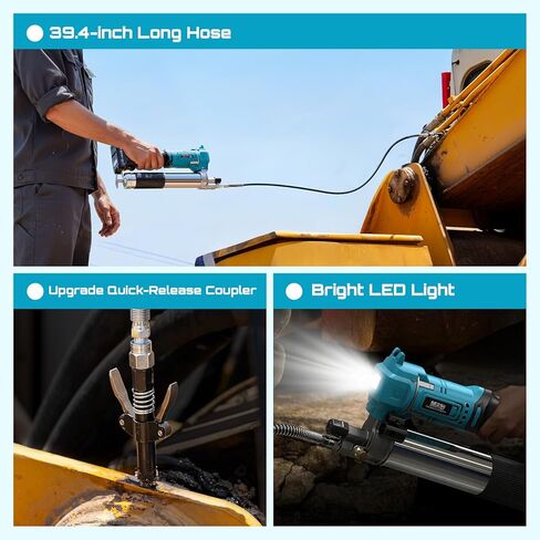 Seesii Cordless Electric Grease Gun, 10000 PSI High Pressure, 6.4 oz/min High Flow, Grease Gun with LED Light, 39.4" Long Hose & 2 Batteries for Automotive, Agricultural, & Construction Equipment in Saudi Arabia